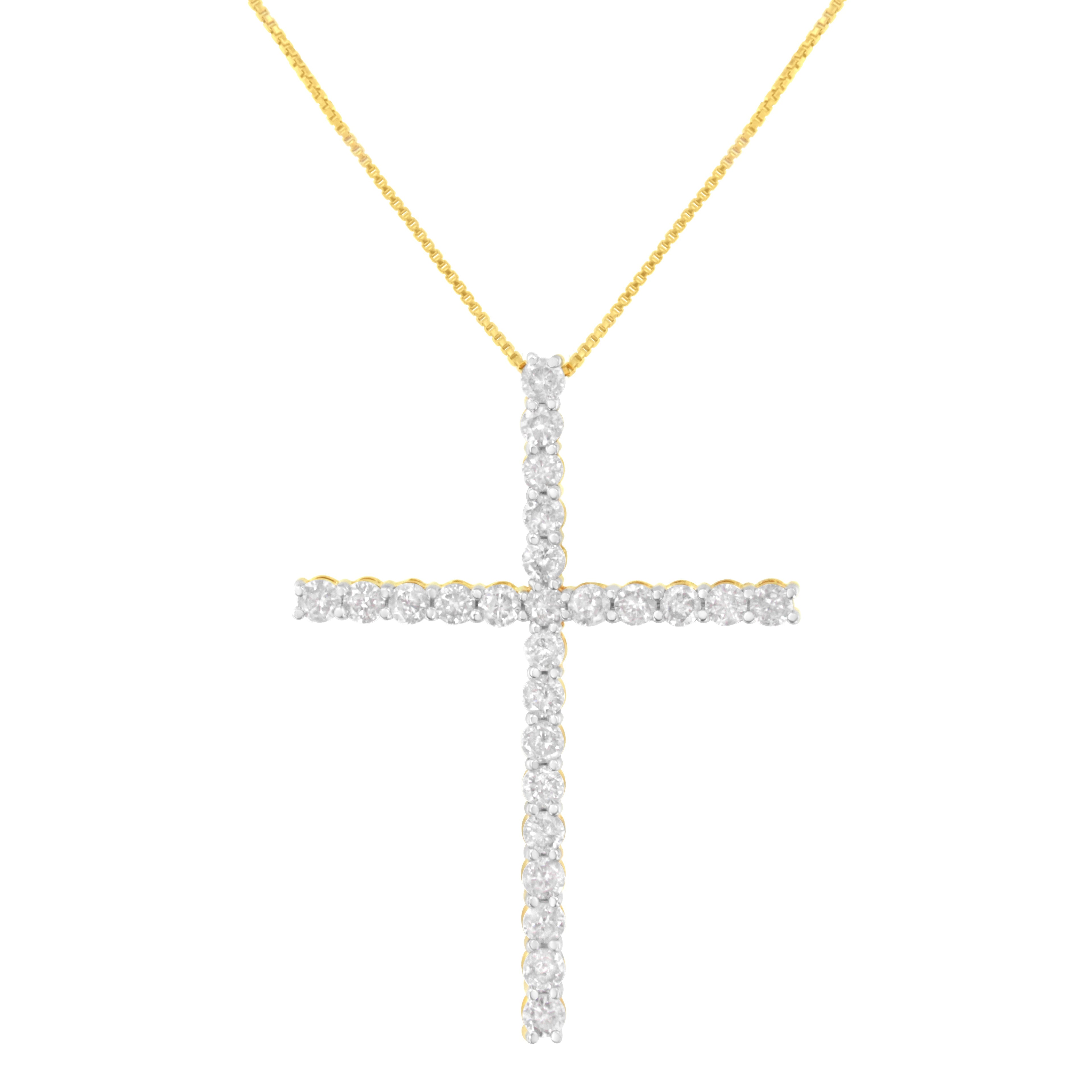 .925 Sterling Silver 3.0 Cttw Round Shape Diamond 1-1/2" Cross Pendant with Box Chain Necklace (I-J Color, I2-I3 Clarity) - 18" 