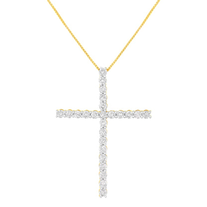 .925 Sterling Silver 3.0 Cttw Round Shape Diamond 1-1/2" Cross Pendant with Box Chain Necklace (I-J Color, I2-I3 Clarity) - 18" 