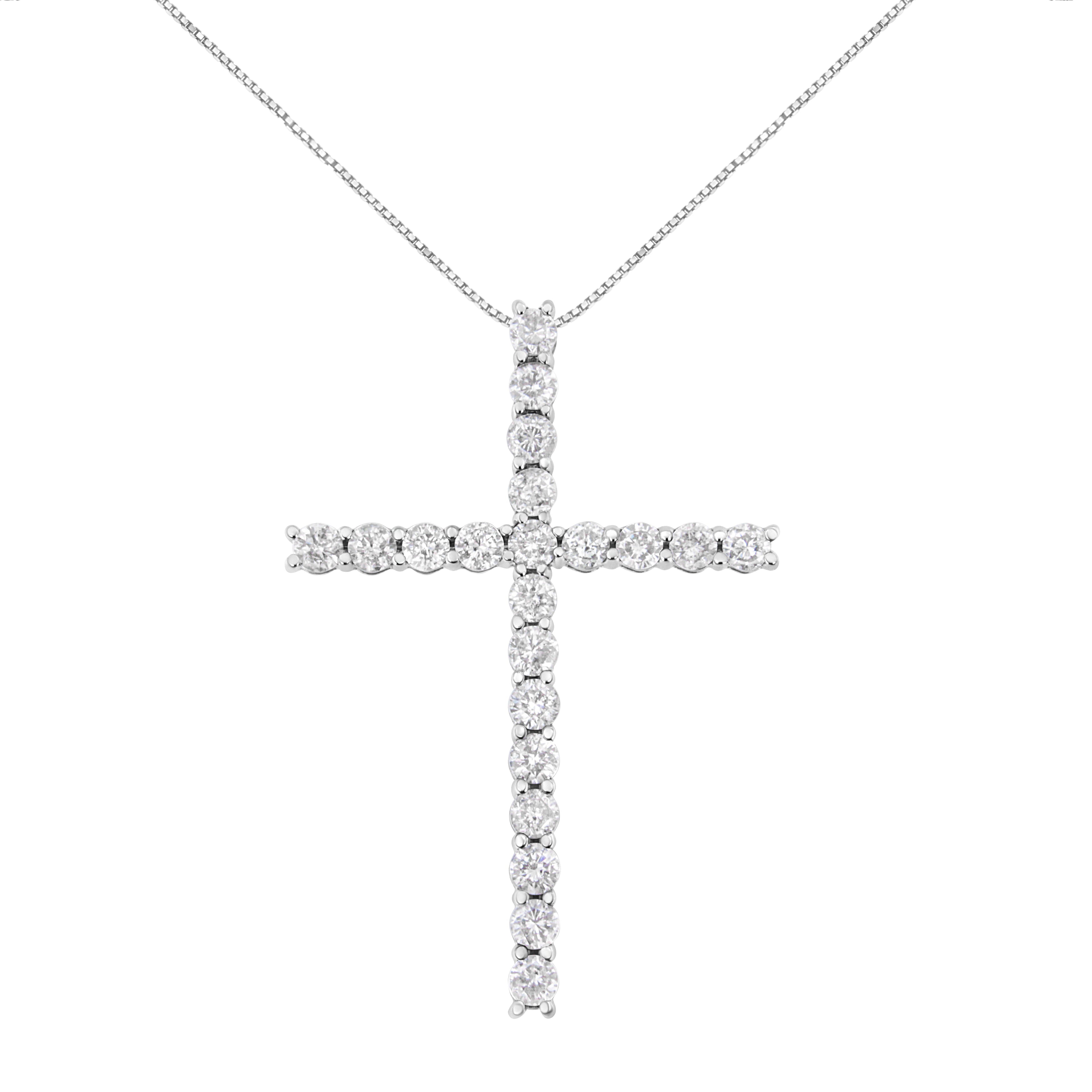 .925 Sterling Silver 4.0 Cttw Diamond 2-1/4" Cross Pendant with Box Chain Necklace (I-J Color, I1-I2 Clarity) - 18" by Bids.com