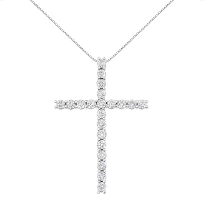 .925 Sterling Silver 4.0 Cttw Diamond 2-1/4" Cross Pendant with Box Chain Necklace (I-J Color, I1-I2 Clarity) - 18" by Bids.com