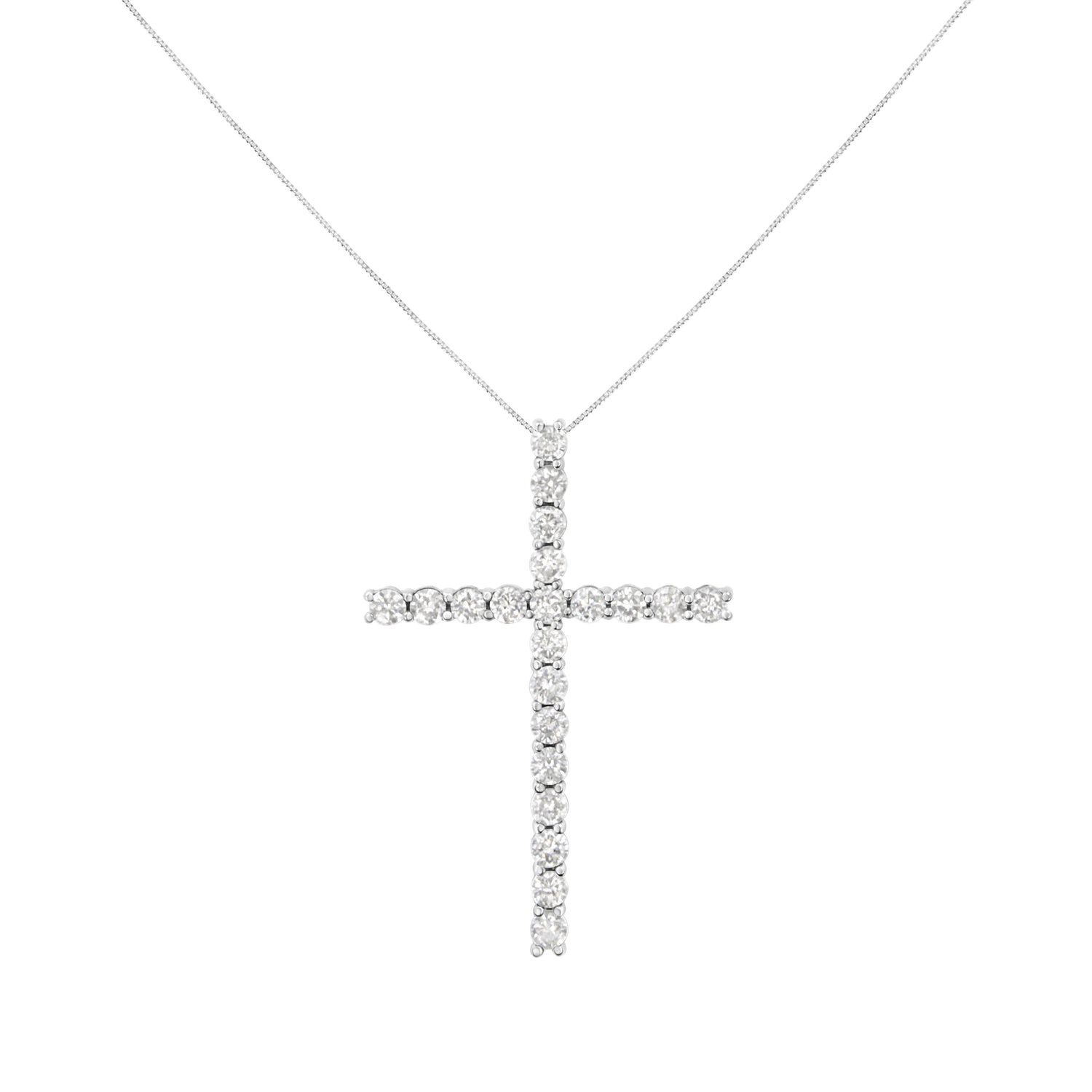 .925 Sterling Silver 4.0 Cttw Diamond 2-1/4" Cross Pendant with Box Chain Necklace (I-J Color, I1-I2 Clarity) - 18" by Bids.com