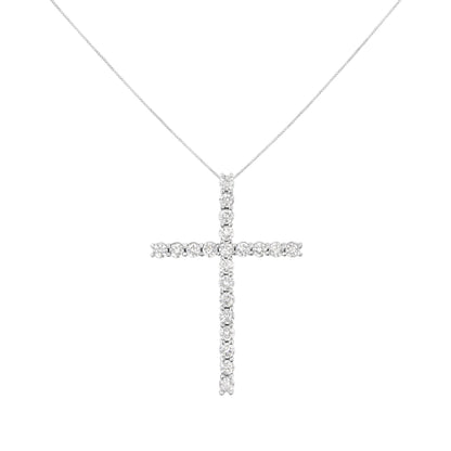 .925 Sterling Silver 4.0 Cttw Diamond 2-1/4" Cross Pendant with Box Chain Necklace (I-J Color, I1-I2 Clarity) - 18" by Bids.com