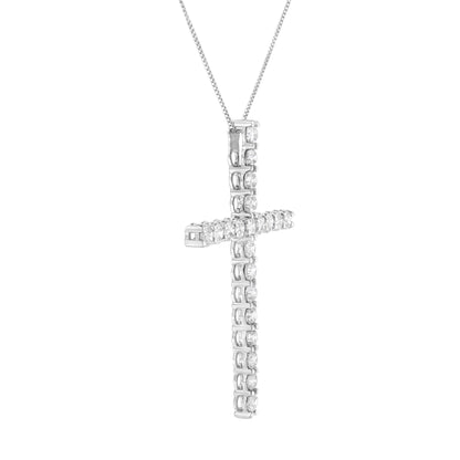 .925 Sterling Silver 4.0 Cttw Diamond 2-1/4" Cross Pendant with Box Chain Necklace (I-J Color, I1-I2 Clarity) - 18" by Bids.com
