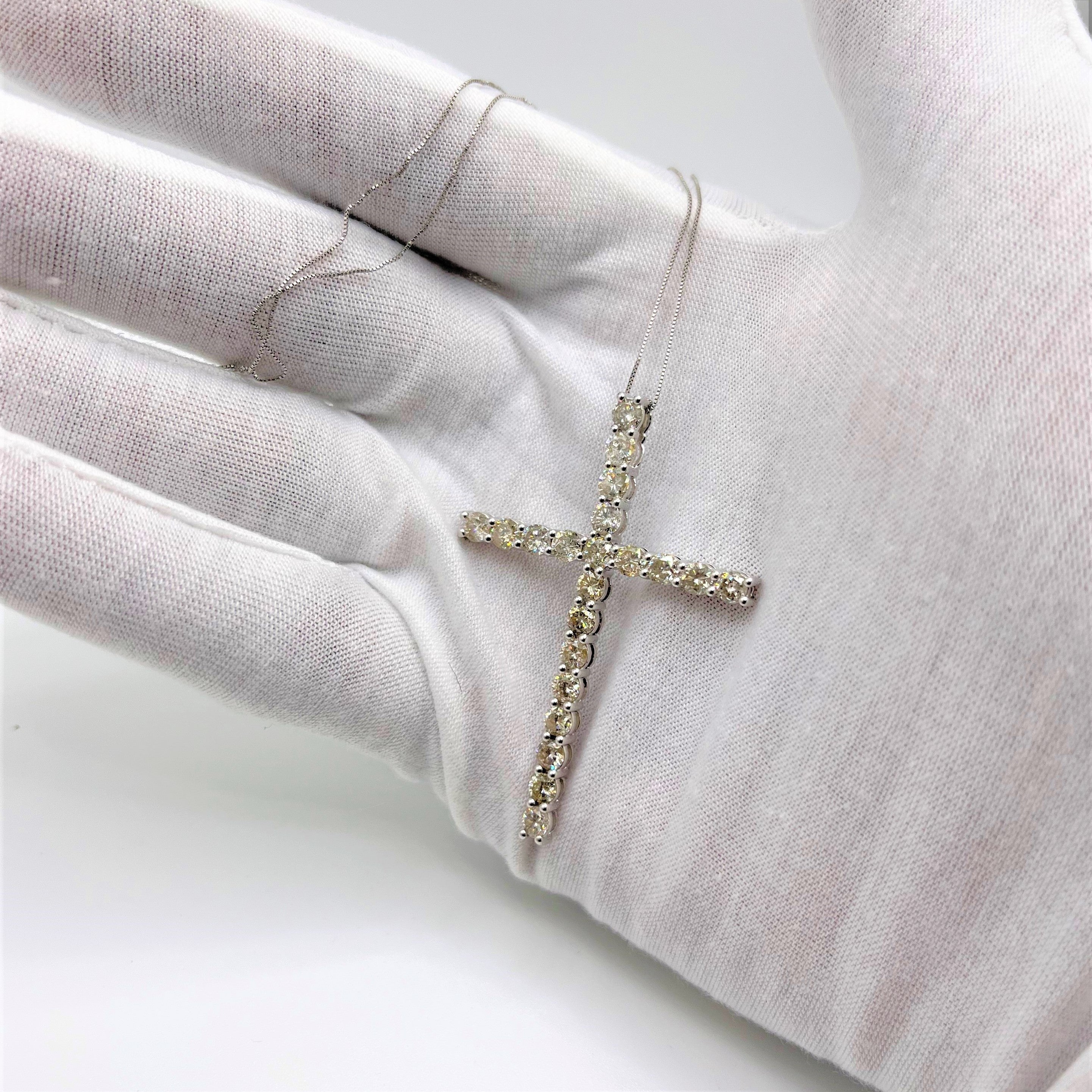 .925 Sterling Silver 4.0 Cttw Diamond 2-1/4" Cross Pendant with Box Chain Necklace (I-J Color, I1-I2 Clarity) - 18" by Bids.com