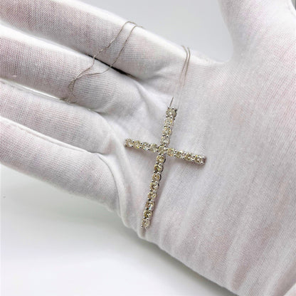 .925 Sterling Silver 4.0 Cttw Diamond 2-1/4" Cross Pendant with Box Chain Necklace (I-J Color, I1-I2 Clarity) - 18" by Bids.com