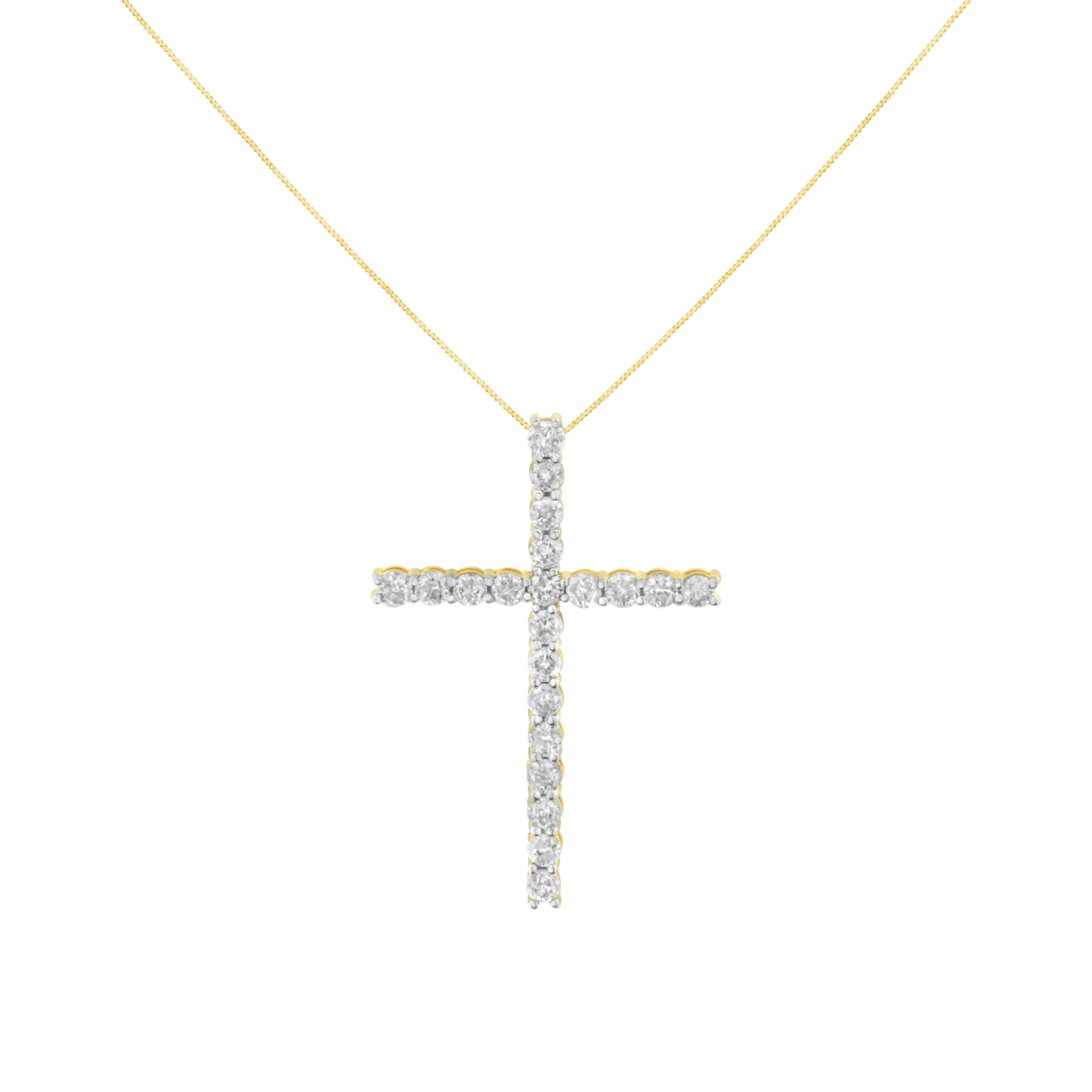 10K Yellow Gold Plated .925 Sterling Silver 4.0 Cttw Round Cut Diamond Cross Pendant Necklace (J-K Color, I1-I2 Clarity) - 18" by Bids.com
