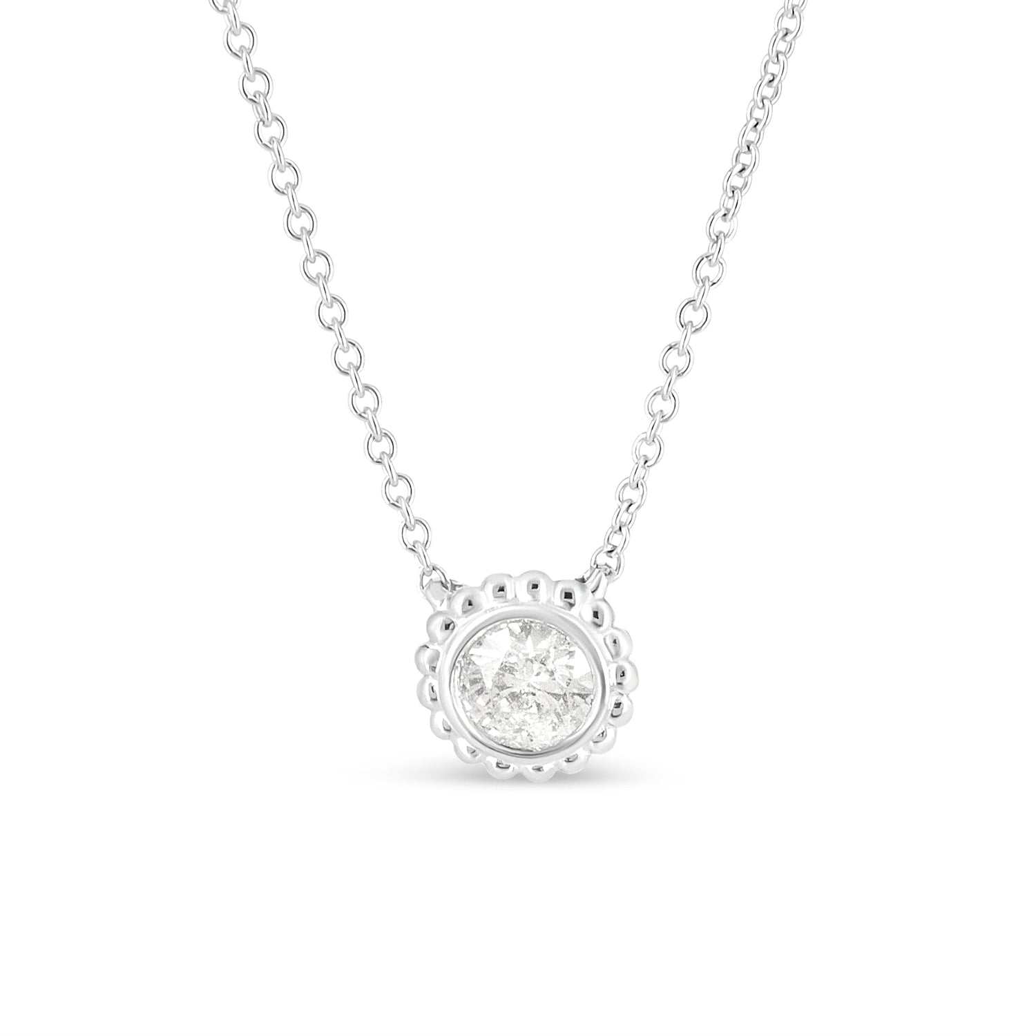 10K White Gold 1/2 Cttw Bezel Set Round Diamond Sunflower Finish 18" Pendant Necklace (I-J Color, I1-I2 Clarity) by Bids.com