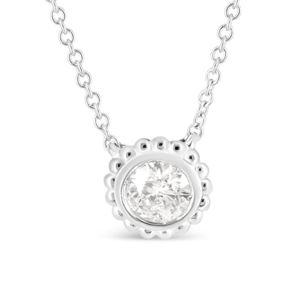 10K White Gold 1/2 Cttw Bezel Set Round Diamond Sunflower Finish 18" Pendant Necklace (I-J Color, I1-I2 Clarity) by Bids.com