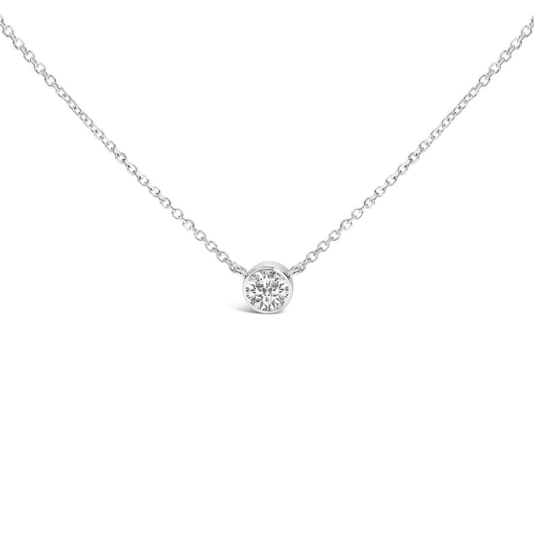14K White Gold 1.00 Cttw Bezel Set Round Lab-Grown Diamond Solitaire 18" Pendant Necklace (F-G Color, VS1-VS2 Clarity) by Bids.com