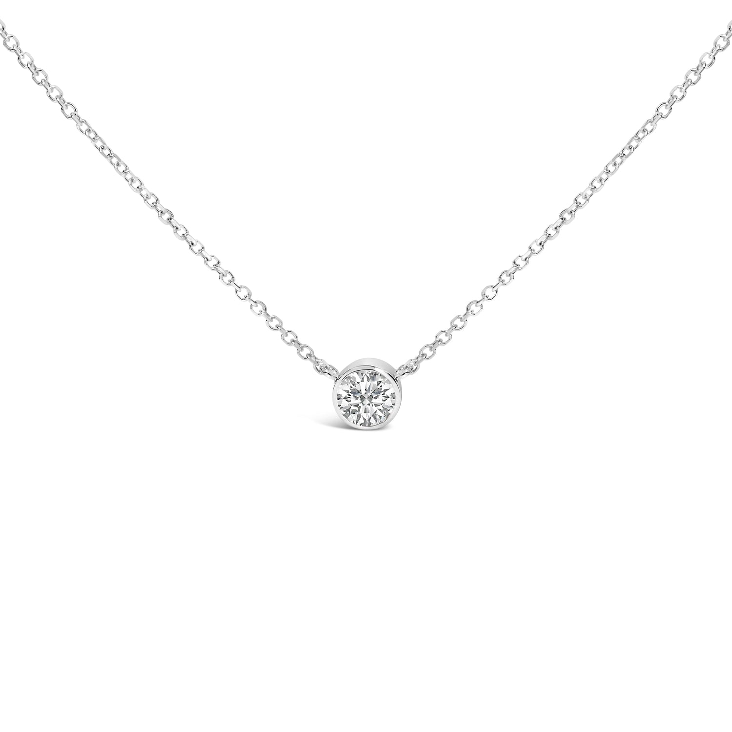 14K White Gold 1.00 Cttw Bezel Set Round Lab-Grown Diamond Solitaire 18" Pendant Necklace (F-G Color, VS1-VS2 Clarity) by Bids.com