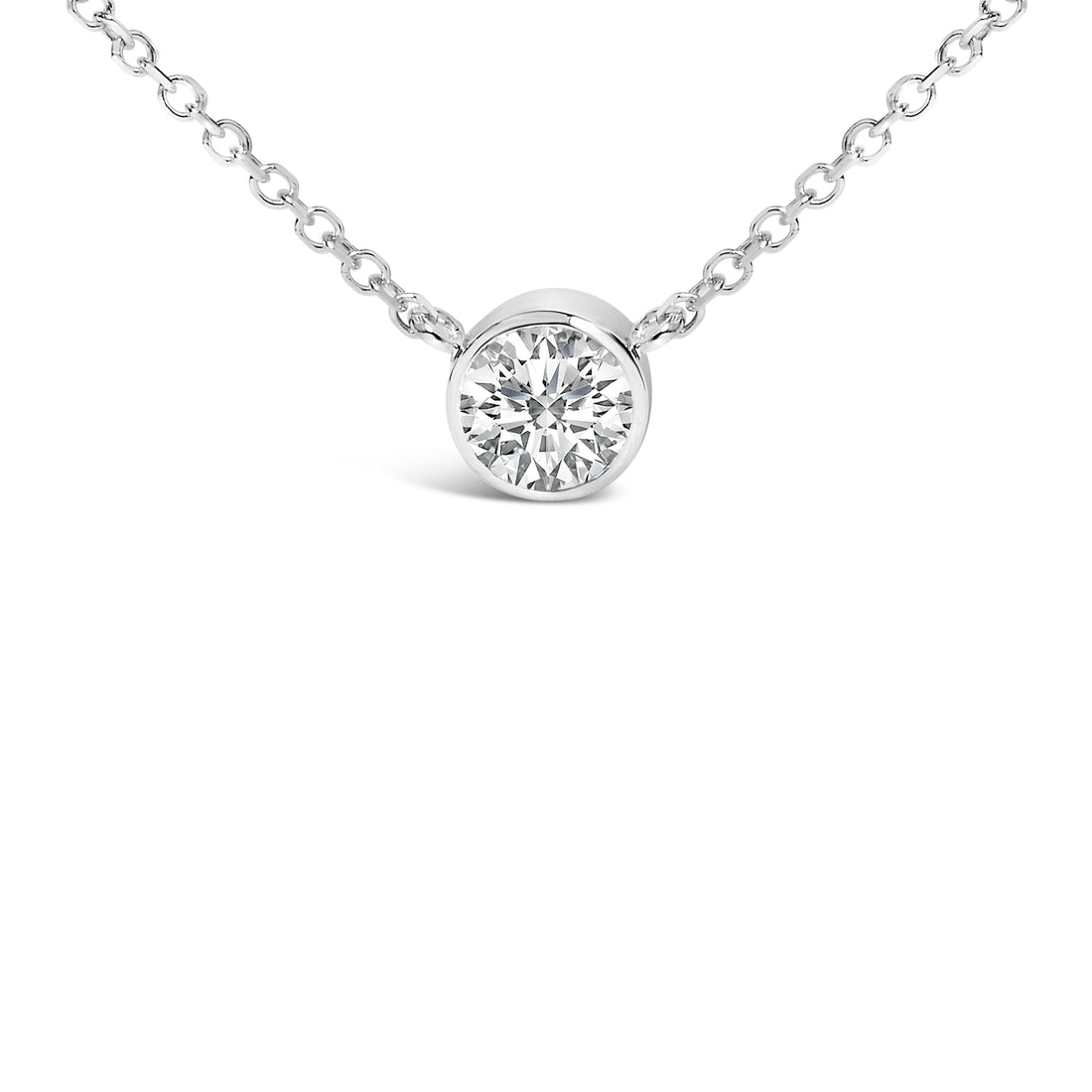 14K White Gold 1.00 Cttw Bezel Set Round Lab-Grown Diamond Solitaire 18" Pendant Necklace (F-G Color, VS1-VS2 Clarity) by Bids.com