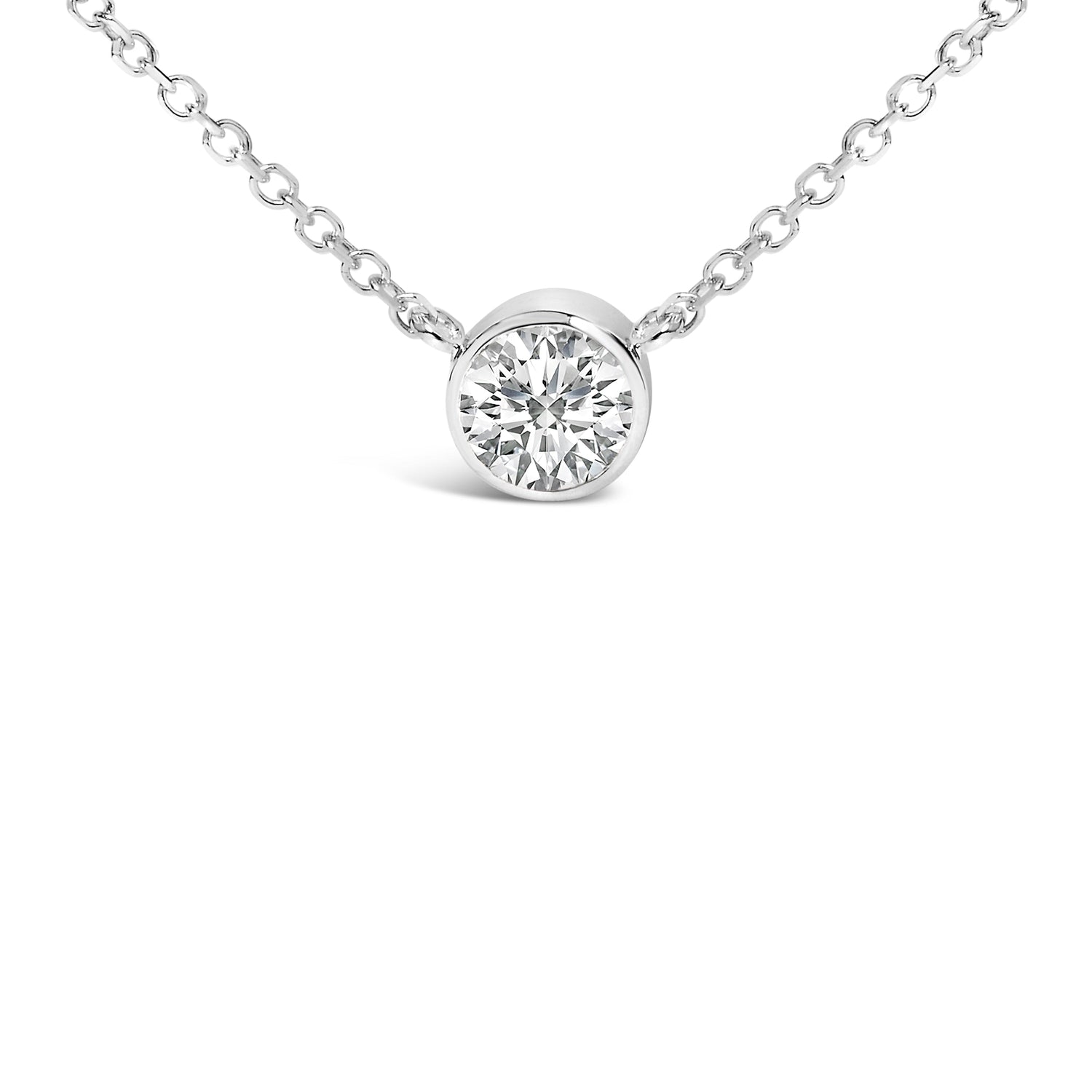 14K White Gold 1.00 Cttw Bezel Set Round Lab-Grown Diamond Solitaire 18" Pendant Necklace (F-G Color, VS1-VS2 Clarity) by Bids.com