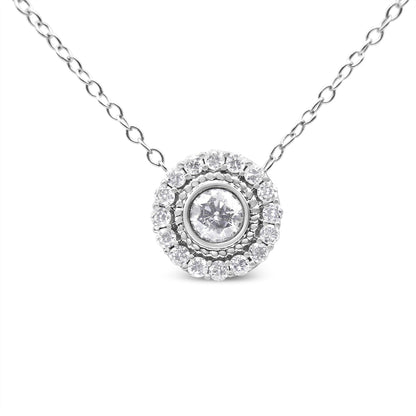 .925 Sterling Silver 1/2 Cttw Round Diamond Halo Circle Pendant 18" Necklace (I-J Color, I2-I3 Clarity) by Bids.com