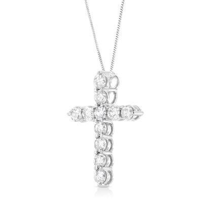 .925 Sterling Silver 1.0 Cttw Prong Set Round-Cut Diamond Cross 18" Pendant Necklace (I-J Color, I2-I3 Clarity)  DestGlow