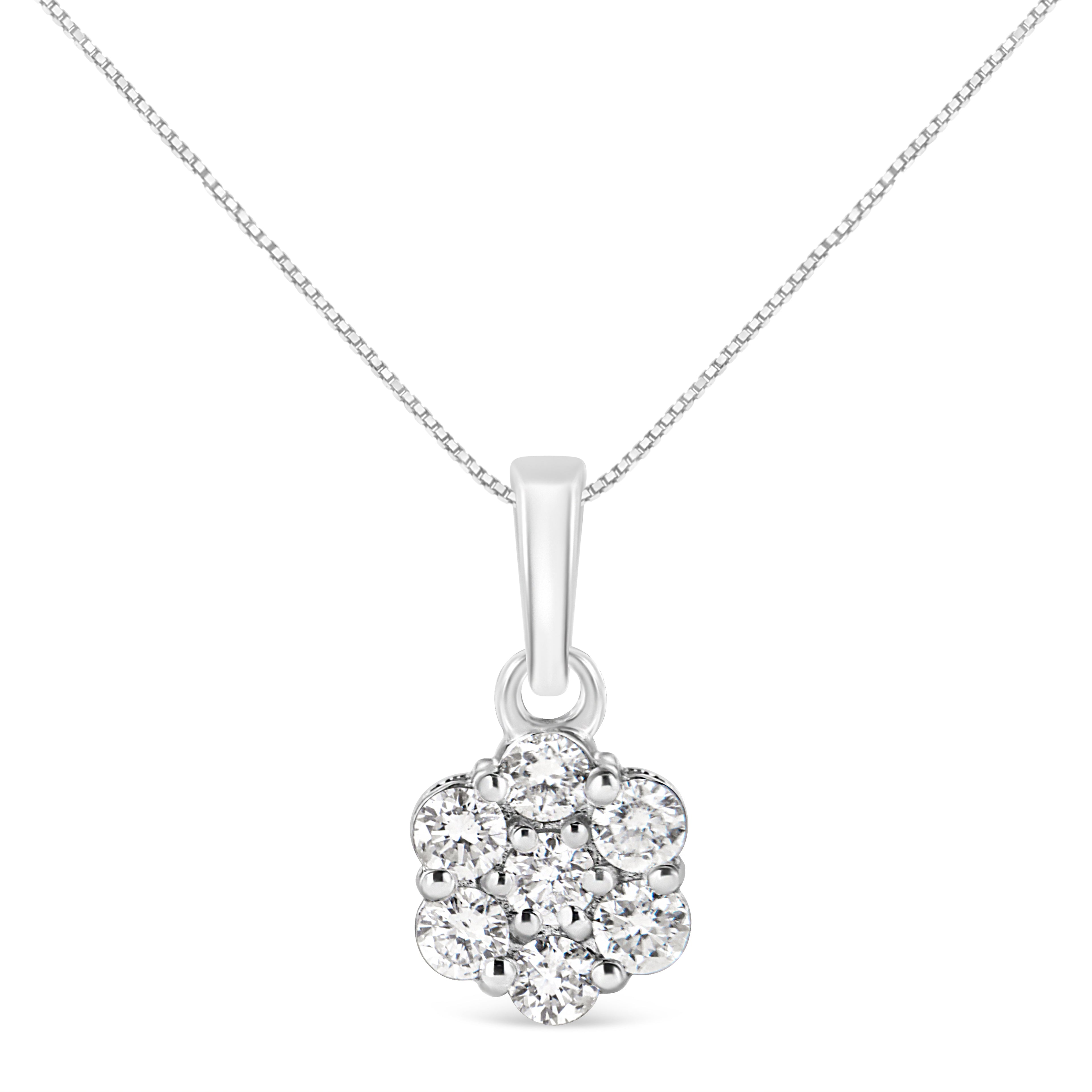 14KT White Gold 1/2 cttw Diamond Floral Cluster Pendant Necklace (HI, SI2-I1) by Bids.com