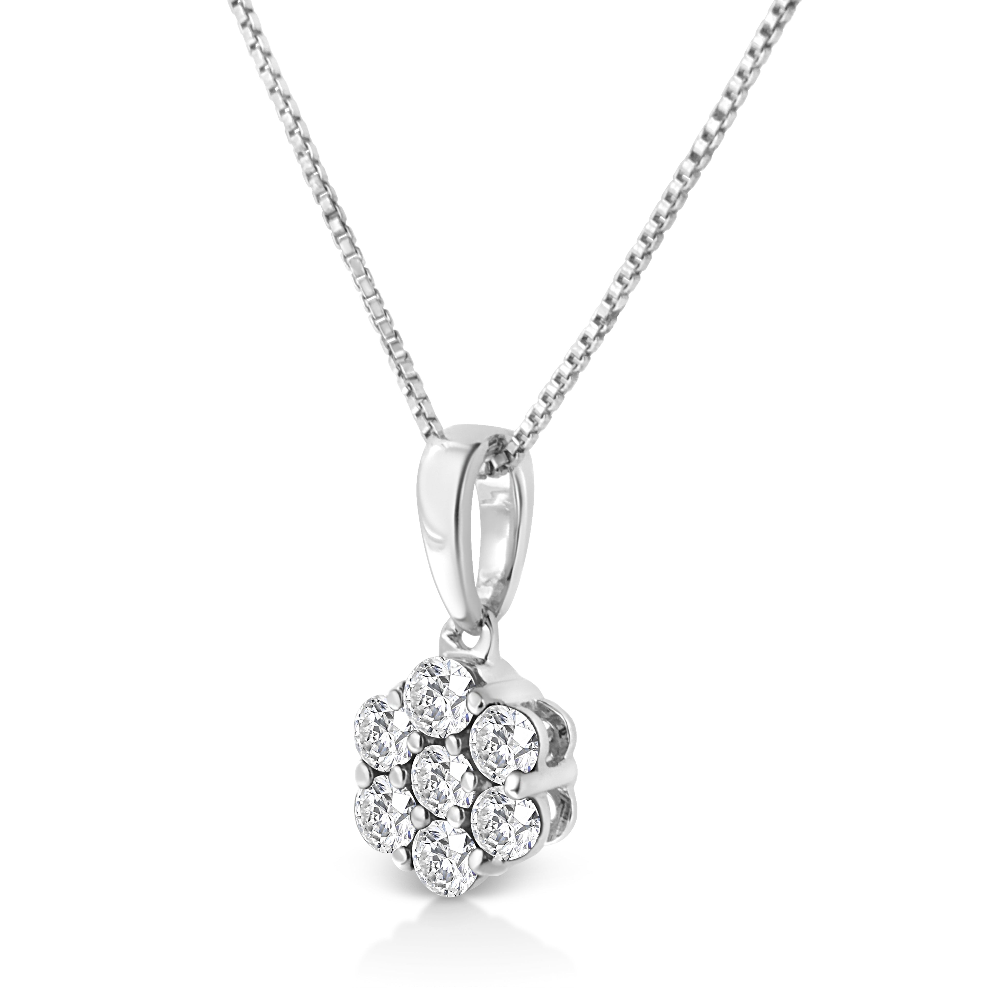 14KT White Gold 1/2 cttw Diamond Floral Cluster Pendant Necklace (HI, SI2-I1) by Bids.com