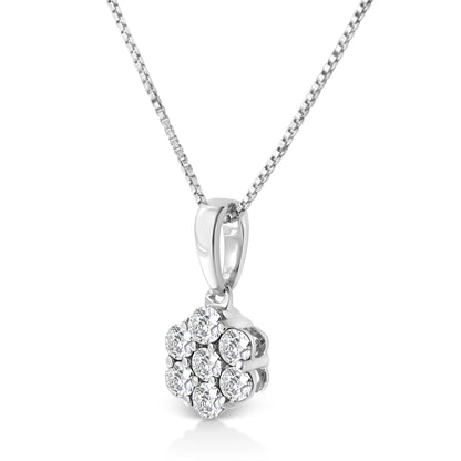 14KT White Gold 1/2 cttw Diamond Floral Cluster Pendant Necklace (HI, SI2-I1) by Bids.com