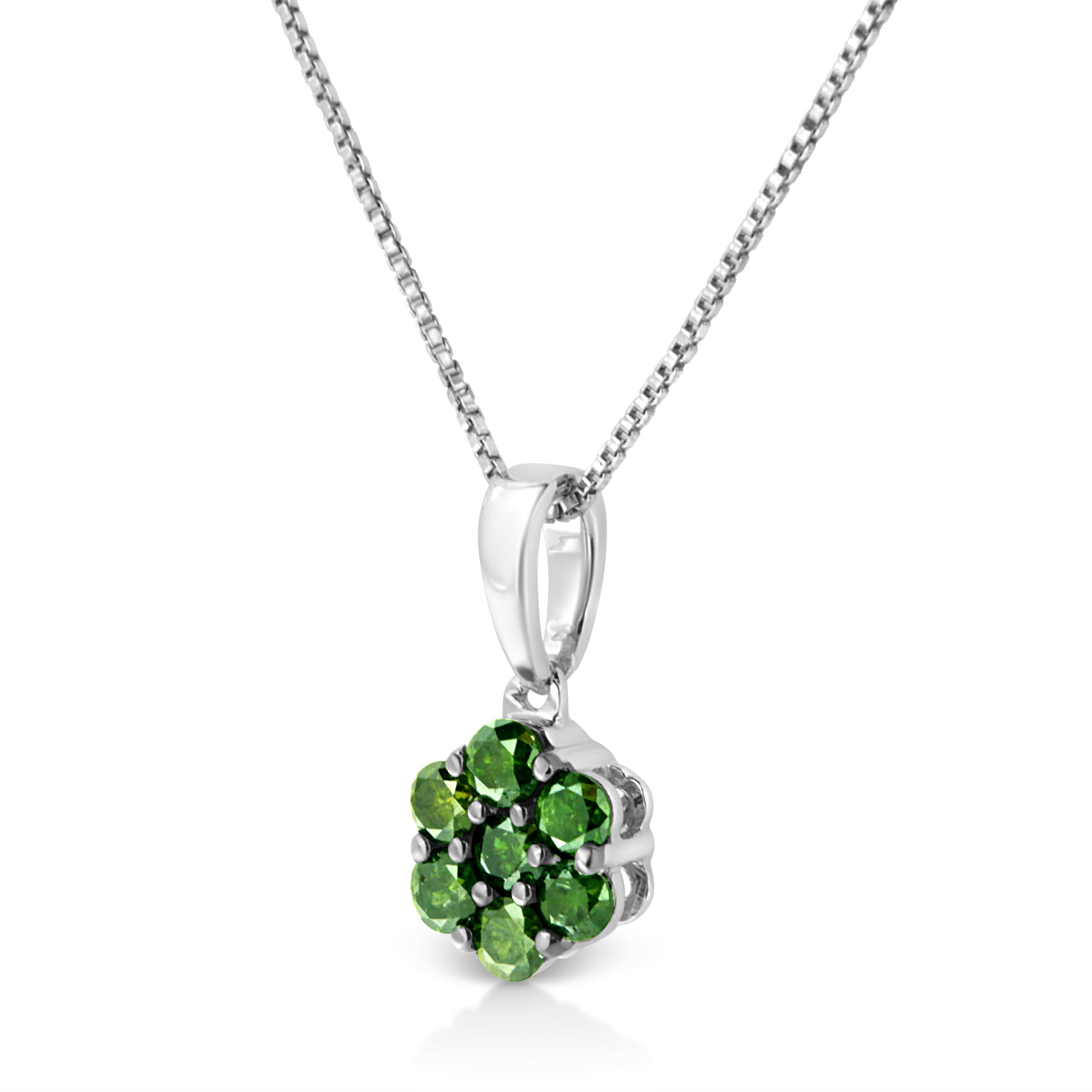 .925 Sterling Silver 1/2 Cttw Prong Set Treated Green Diamond Floral Cluster 18" Pendant Necklace (Green Color, I1-I2 Clarity) by Bids.com