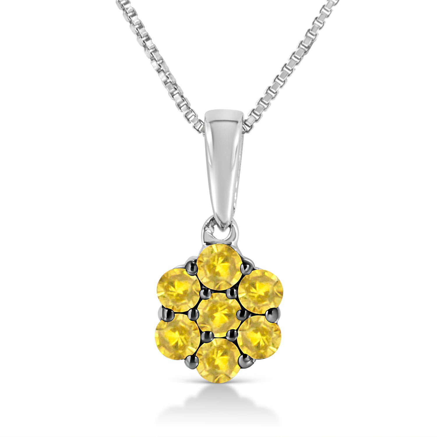 .925 Sterling Silver 1/2 Cttw Prong Set Treated Green Diamond Floral Cluster 18" Pendant Necklace (Green Color, I1-I2 Clarity) by Bids.com