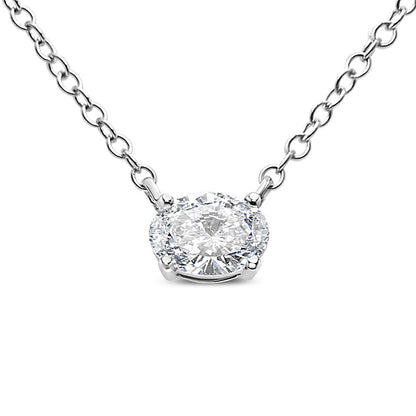 14K White Gold 1/2 Cttw Lab Grown Oval Shape Solitaire Diamond East West 18" Pendant Necklace (E-F Color, VS1-VS2 Clarity) by Bids.com