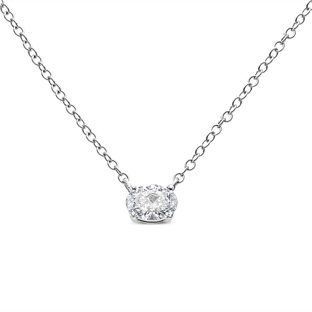 14K White Gold 1/2 Cttw Lab Grown Oval Shape Solitaire Diamond East West 18" Pendant Necklace (E-F Color, VS1-VS2 Clarity) by Bids.com
