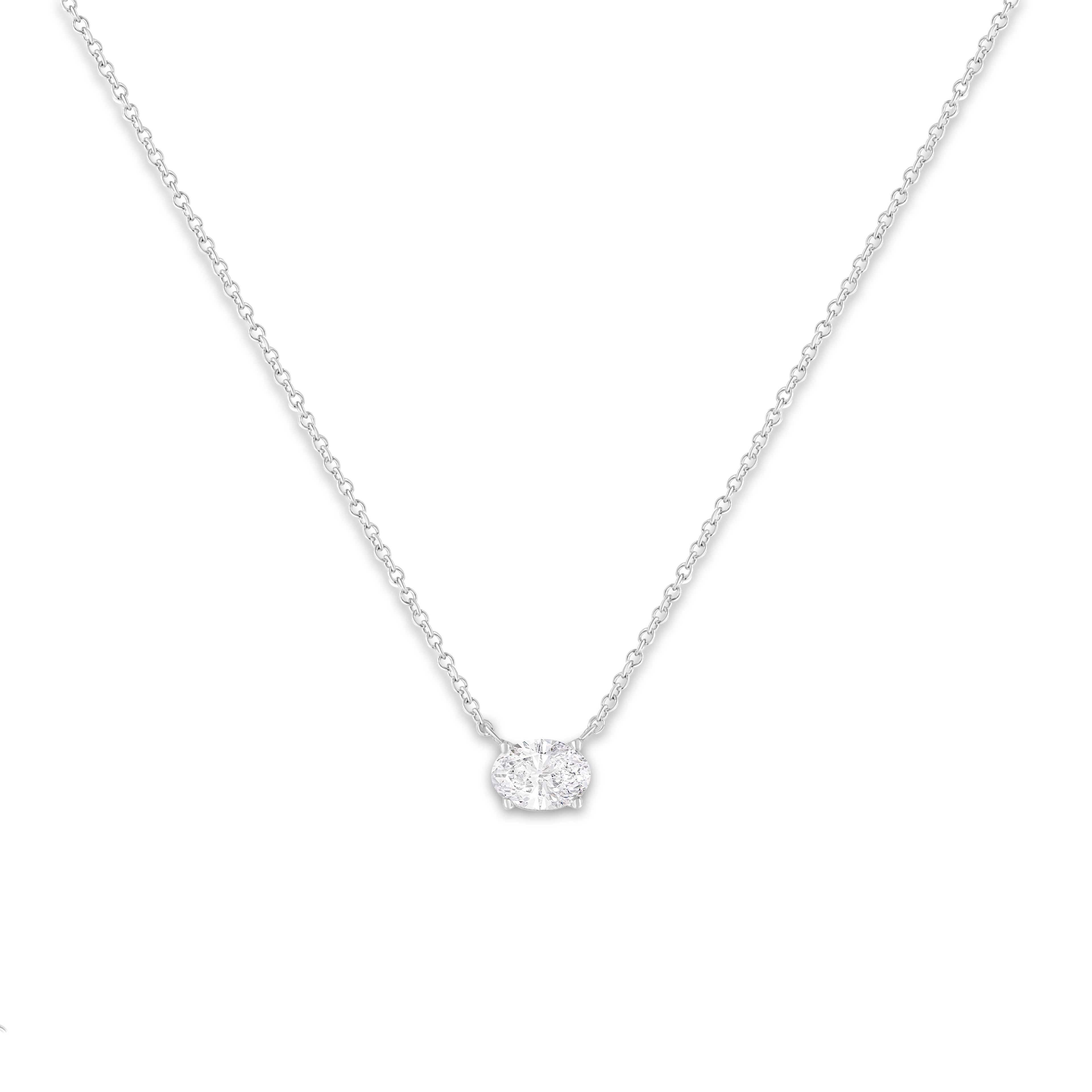 IGI Certified 10K White Gold 1/2 cttw Lab Grown Oval Shape Solitaire Diamond East West 18" Pendant Necklace (E-F Color, VS1-VS2 Clarity) by Bids.com