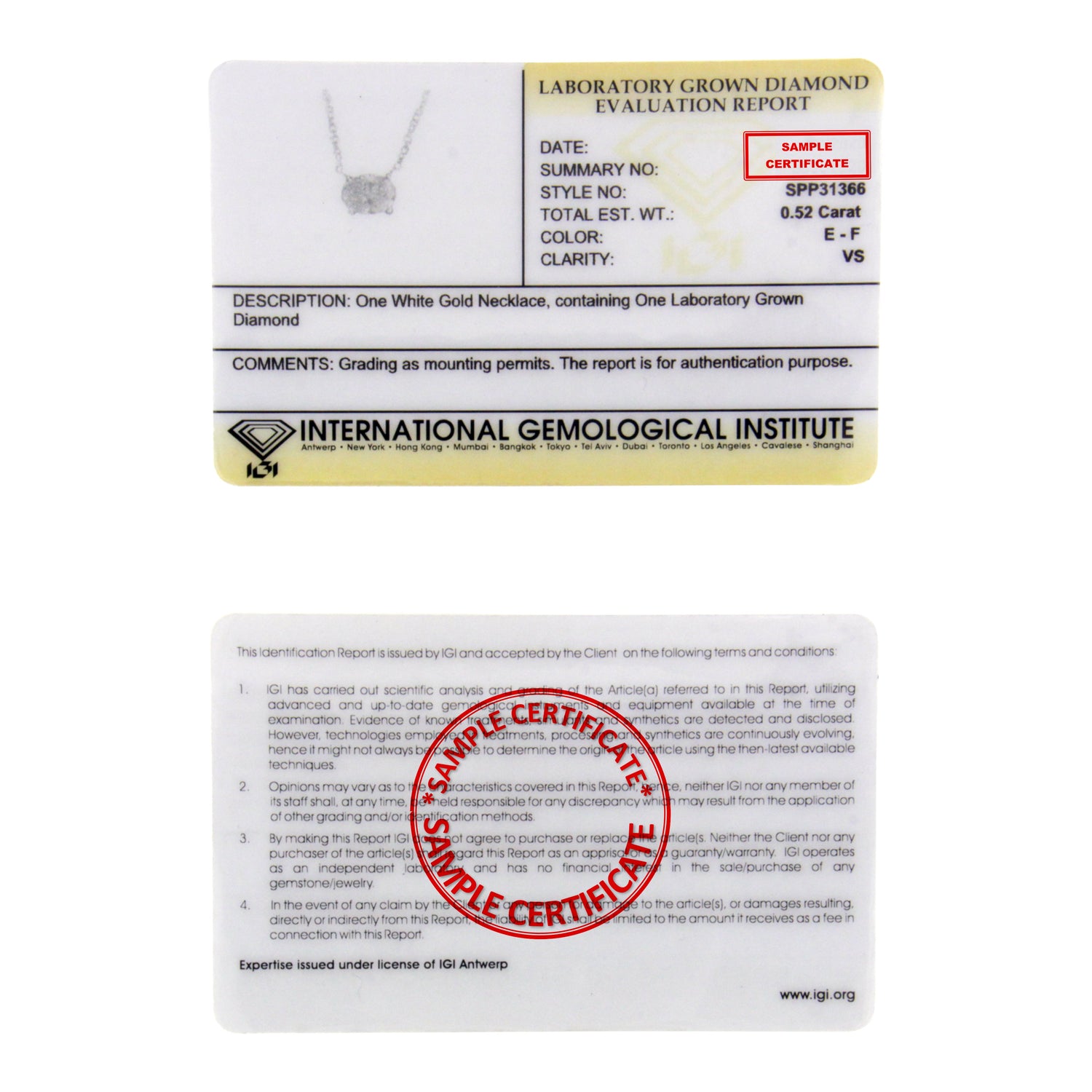 IGI Certified 10K White Gold 1/2 cttw Lab Grown Oval Shape Solitaire Diamond East West 18" Pendant Necklace (E-F Color, VS1-VS2 Clarity) by Bids.com