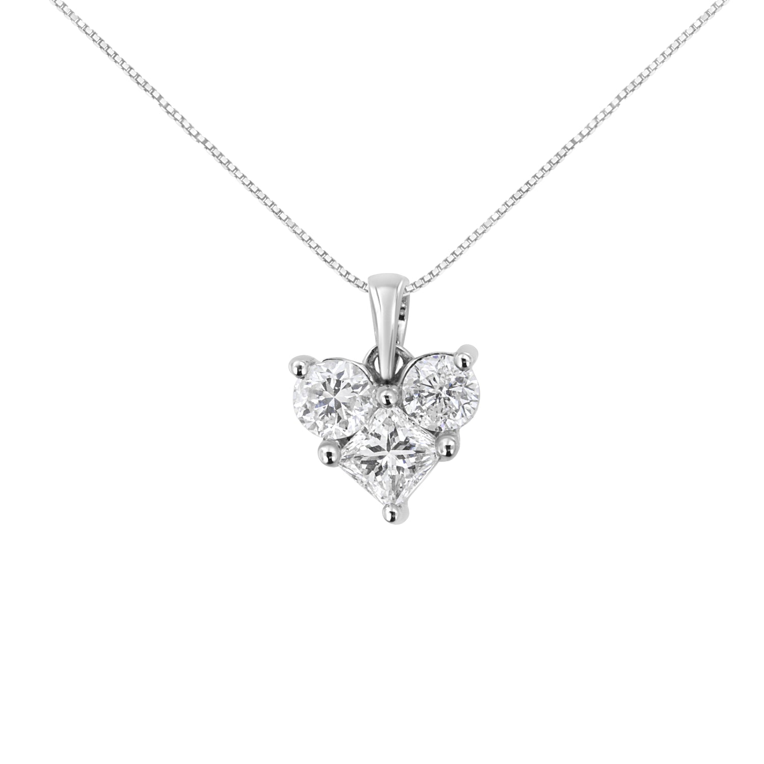 10K White Gold 1.0 Cttw Round-Cut and Princess-Cut Diamond Heart Shaped 18" Pendant Necklace (H-I Color, SI2-I1 Clarity) by Bids.com