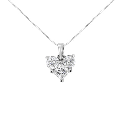 10K White Gold 1.0 Cttw Round-Cut and Princess-Cut Diamond Heart Shaped 18" Pendant Necklace (H-I Color, SI2-I1 Clarity) by Bids.com