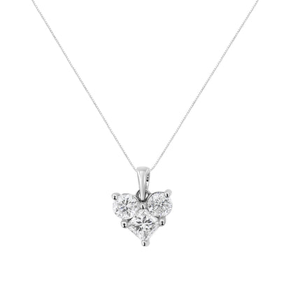 10K White Gold 1.0 Cttw Round-Cut and Princess-Cut Diamond Heart Shaped 18" Pendant Necklace (H-I Color, SI2-I1 Clarity) by Bids.com