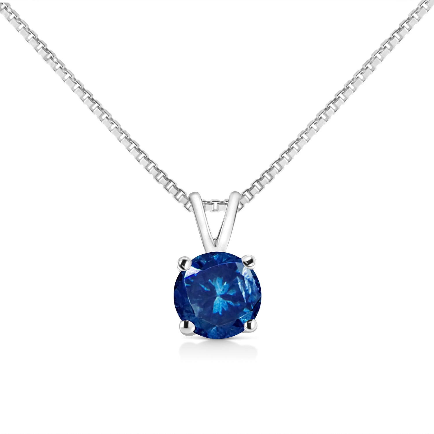 14K White Gold 1/4 Cttw Round Brilliant Cut Lab Grown Blue Diamond 4-Prong Solitaire Pendant Necklace (Blue Color, VVS2-VS1 Clarity) - 18" by Bids.com