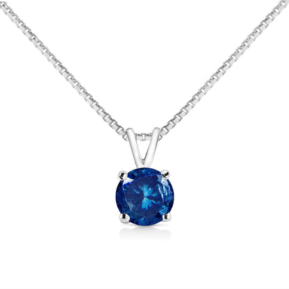 14K White Gold 1/4 Cttw Round Brilliant Cut Lab Grown Blue Diamond 4-Prong Solitaire Pendant Necklace (Blue Color, VVS2-VS1 Clarity) - 18" by Bids.com