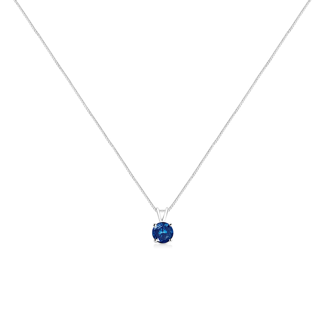 14K White Gold 1/4 Cttw Round Brilliant Cut Lab Grown Blue Diamond 4-Prong Solitaire Pendant Necklace (Blue Color, VVS2-VS1 Clarity) - 18" by Bids.com