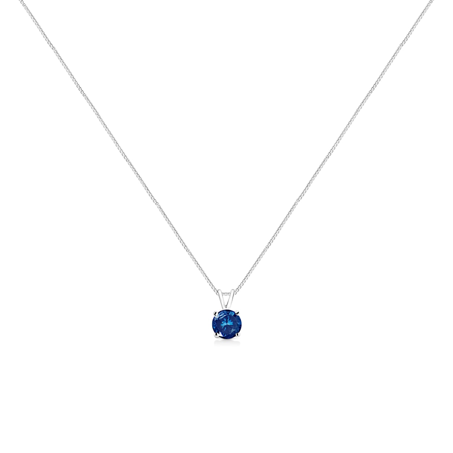 14K White Gold 1/4 Cttw Round Brilliant Cut Lab Grown Blue Diamond 4-Prong Solitaire Pendant Necklace (Blue Color, VVS2-VS1 Clarity) - 18" by Bids.com