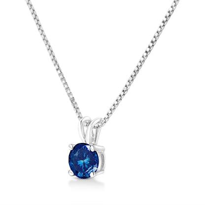 14K White Gold 1/4 Cttw Round Brilliant Cut Lab Grown Blue Diamond 4-Prong Solitaire Pendant Necklace (Blue Color, VVS2-VS1 Clarity) - 18" by Bids.com