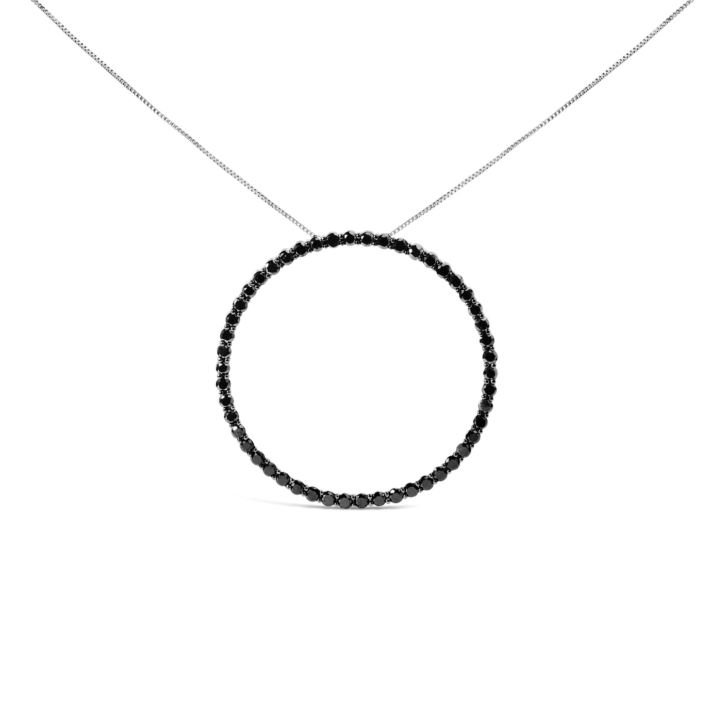 .925 Sterling Silver 4.0 Cttw Black Diamond Open Hoop Circle 18" Pendant Necklace (Black Color, I2-I3 Clarity) by Bids.com