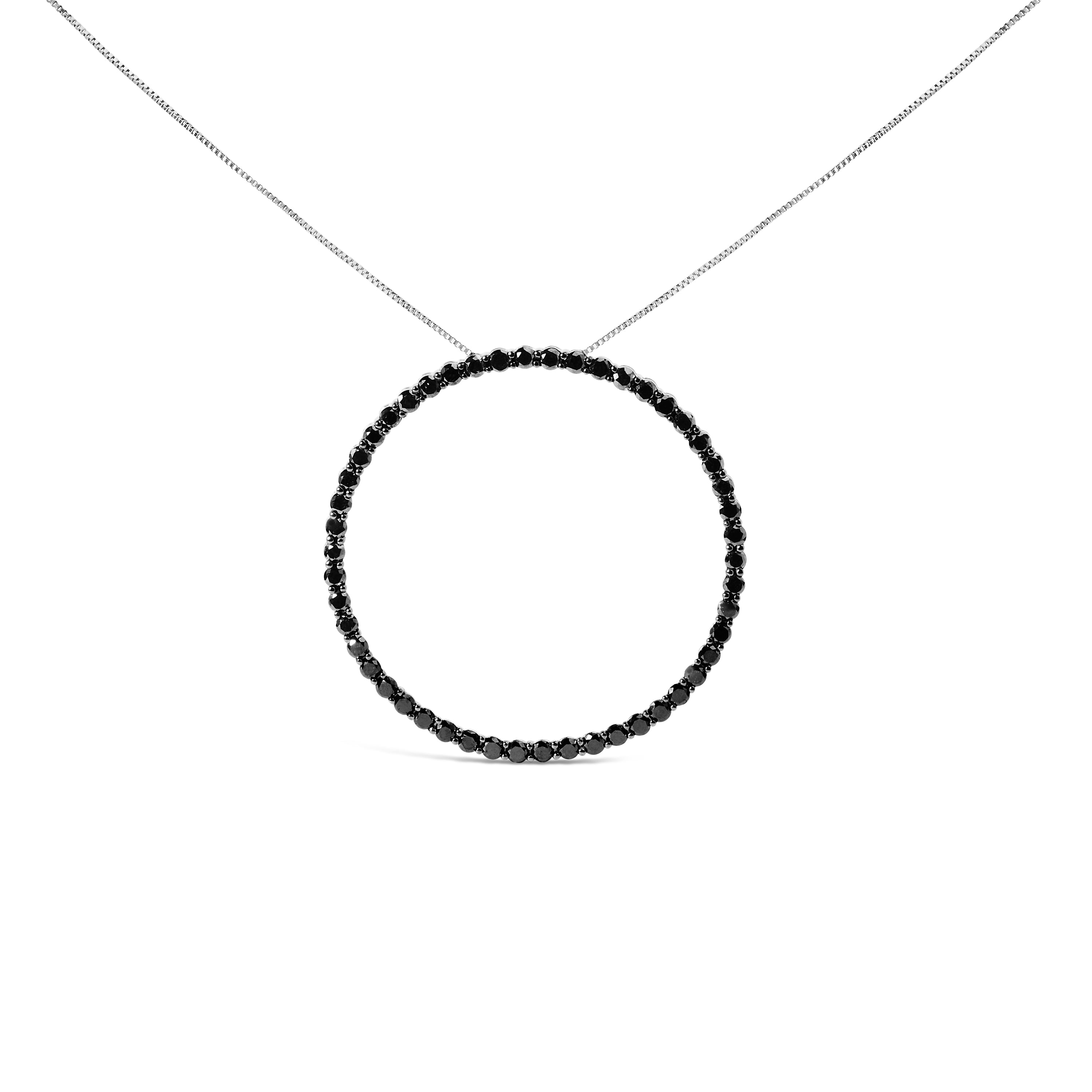 .925 Sterling Silver 4.0 Cttw Black Diamond Open Hoop Circle 18" Pendant Necklace (Black Color, I2-I3 Clarity) by Bids.com