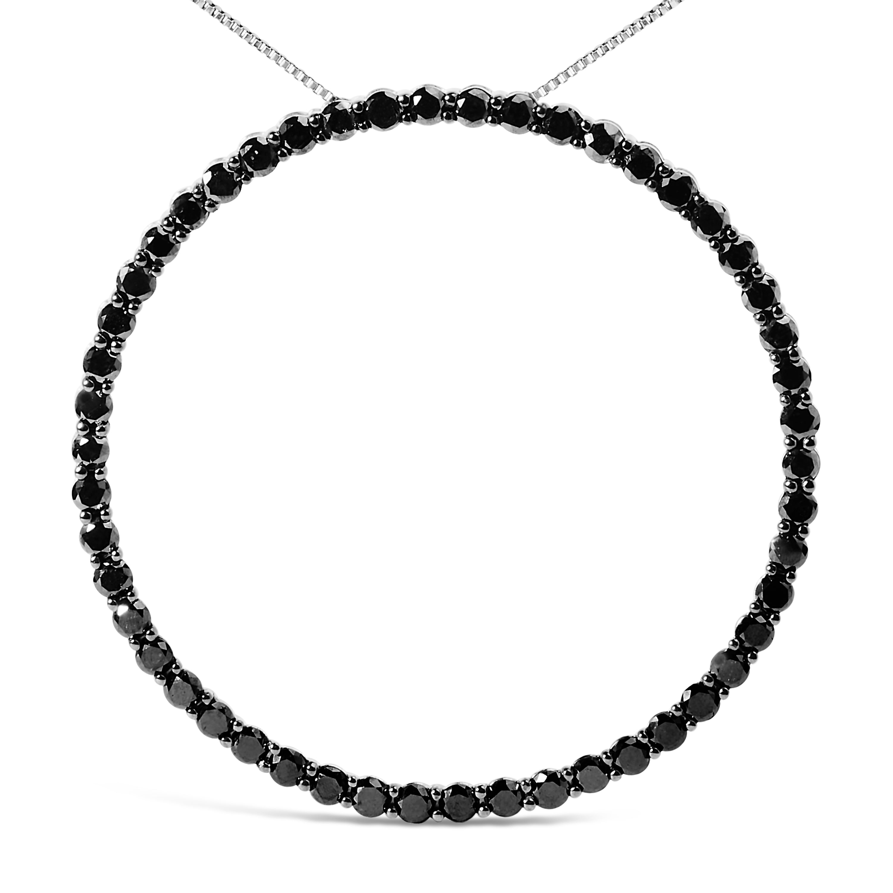 .925 Sterling Silver 4.0 Cttw Black Diamond Open Hoop Circle 18" Pendant Necklace (Black Color, I2-I3 Clarity) by Bids.com