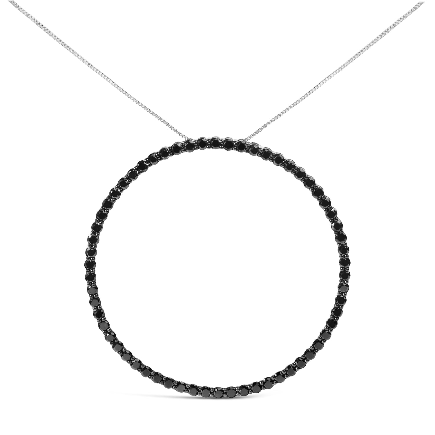 .925 Sterling Silver 4.0 Cttw Black Diamond Open Hoop Circle 18" Pendant Necklace (Black Color, I2-I3 Clarity) by Bids.com