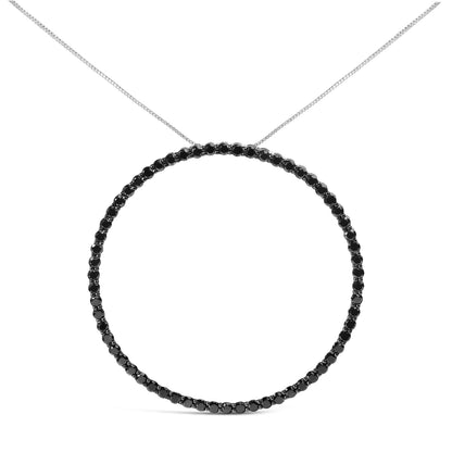 .925 Sterling Silver 4.0 Cttw Black Diamond Open Hoop Circle 18" Pendant Necklace (Black Color, I2-I3 Clarity) by Bids.com