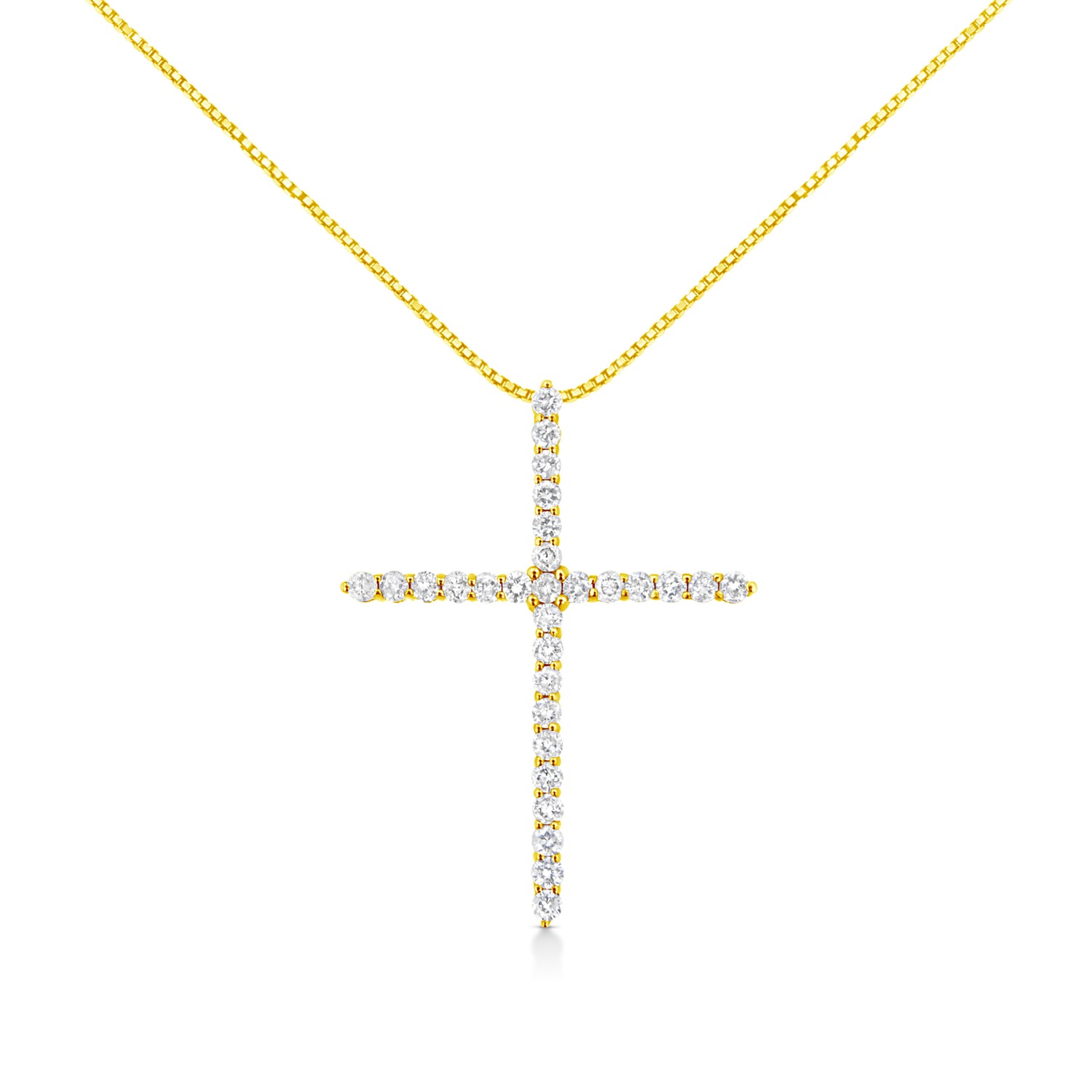 10K Yellow Gold Plated .925 Sterling Silver 3.0 Cttw Prong-Set Round Brilliant Cut Diamond Cross 18" Pendant Necklace (J-K Color, I1-I2 Clarity) by Bids.com