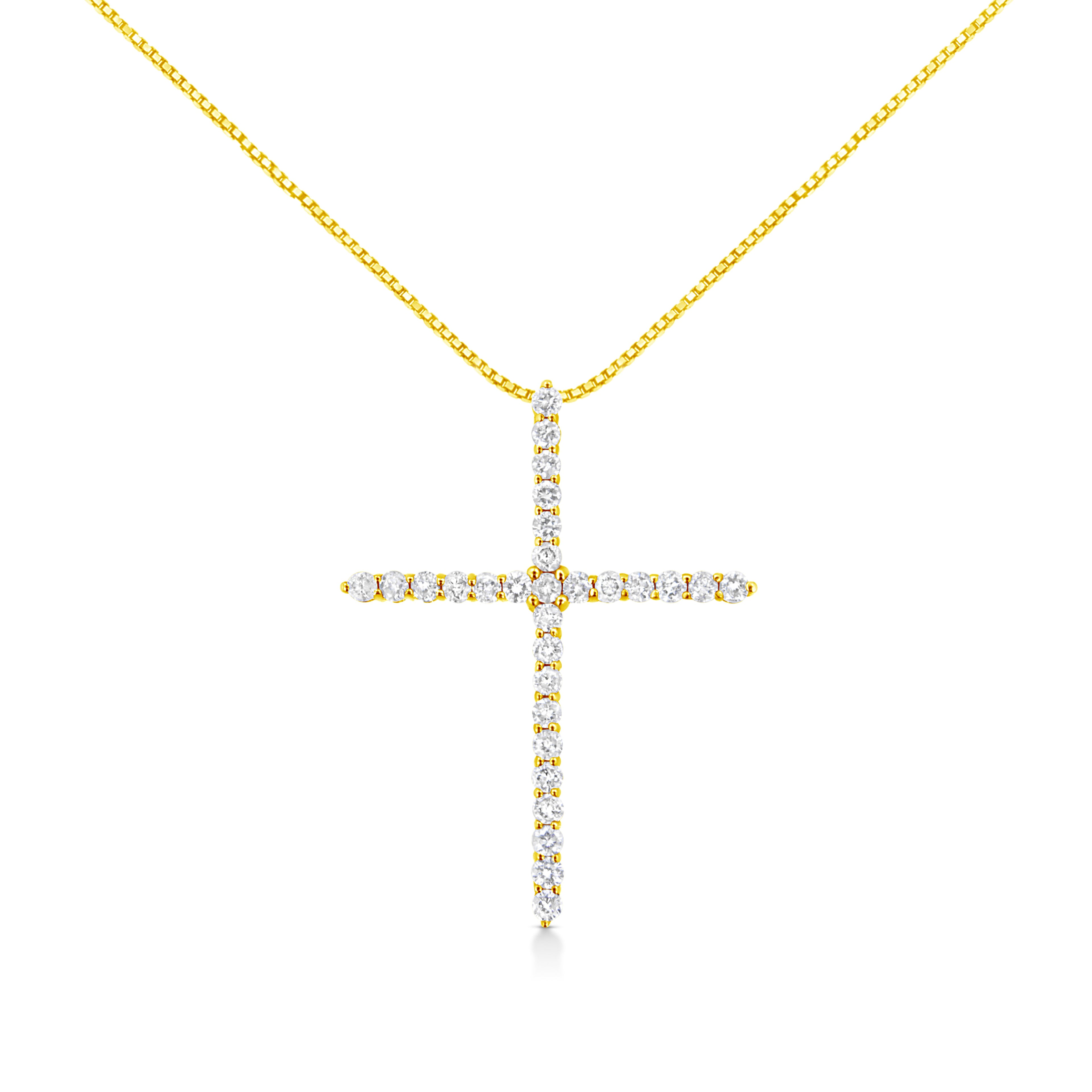 10K Yellow Gold Plated .925 Sterling Silver 3.0 Cttw Prong-Set Round Brilliant Cut Diamond Cross 18" Pendant Necklace (J-K Color, I1-I2 Clarity) by Bids.com