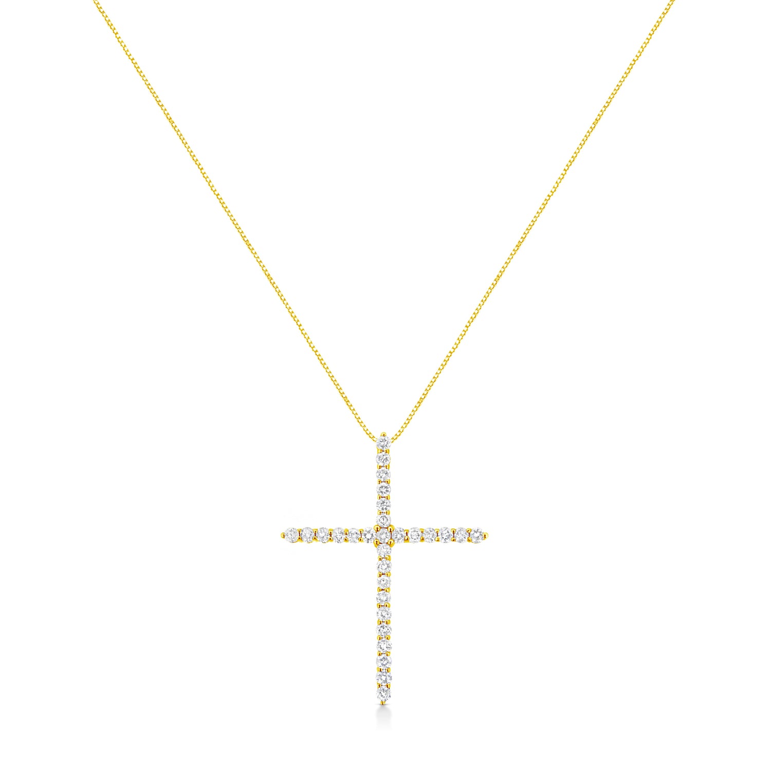 10K Yellow Gold Plated .925 Sterling Silver 3.0 Cttw Prong-Set Round Brilliant Cut Diamond Cross 18" Pendant Necklace (J-K Color, I1-I2 Clarity) by Bids.com