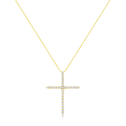 10K Yellow Gold 3.00 cttw Round-Cut Diamond Cross 18" Pendant Necklace (J-K Color, I1-I2 Clarity) by Bids.com