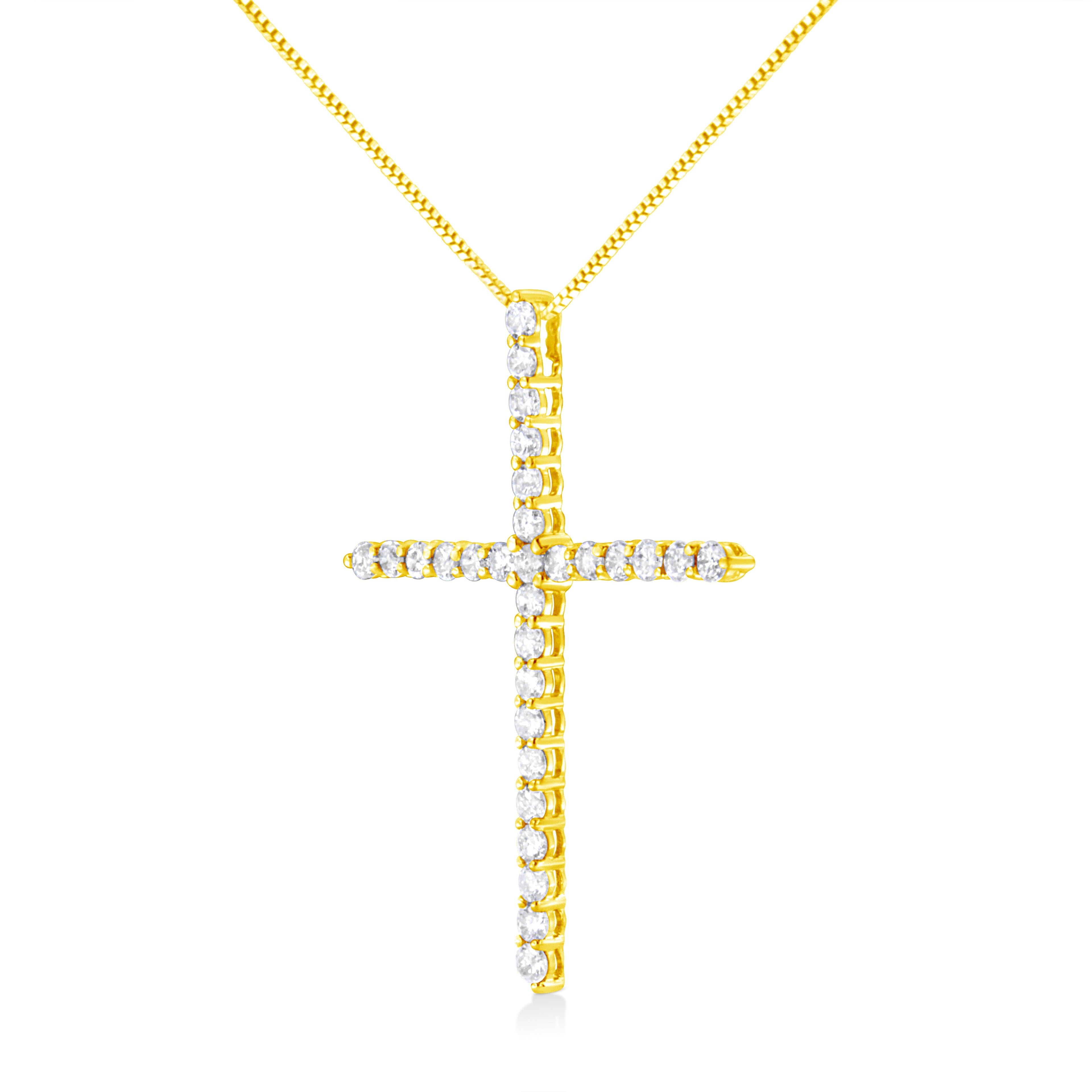 10K Yellow Gold Plated .925 Sterling Silver 3.0 Cttw Prong-Set Round Brilliant Cut Diamond Cross 18" Pendant Necklace (J-K Color, I1-I2 Clarity) by Bids.com