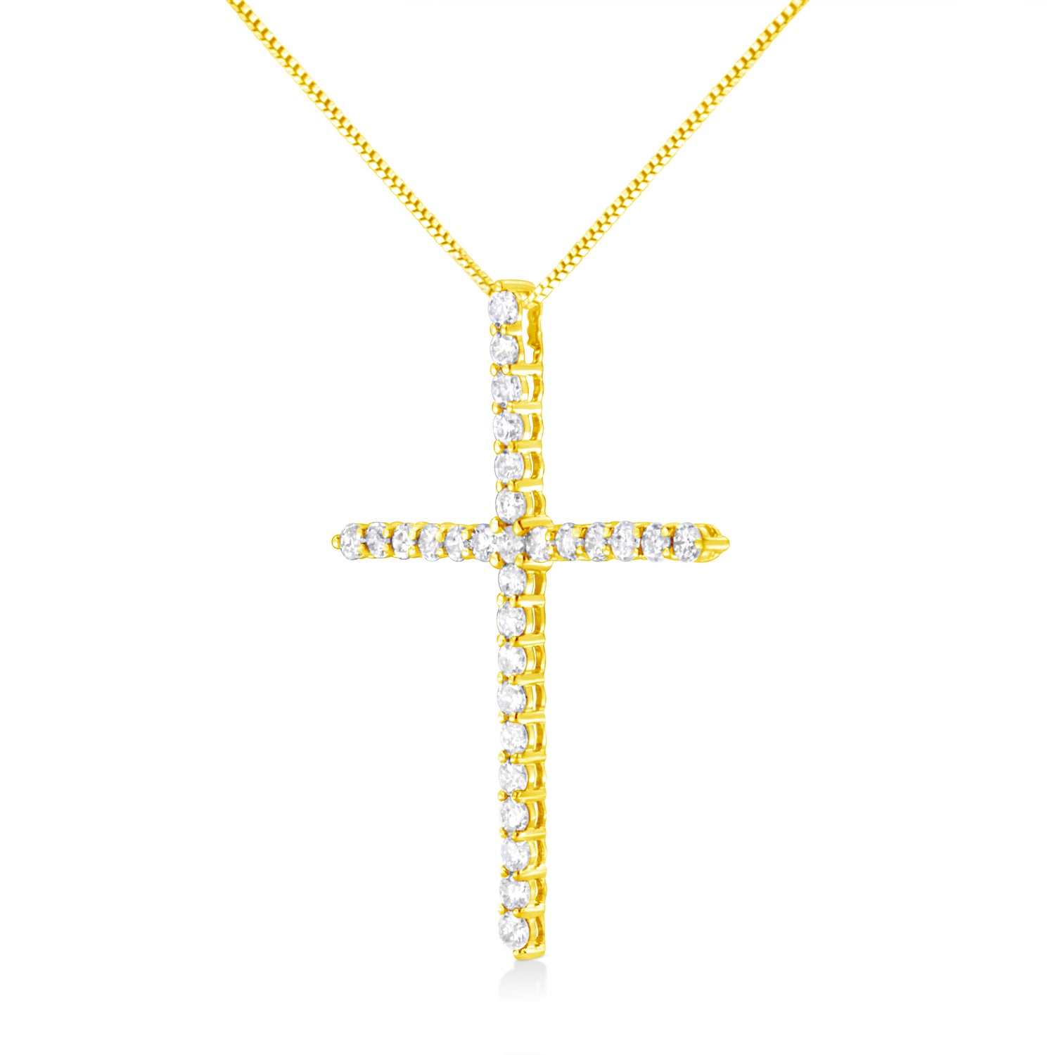 10K Yellow Gold 3.00 cttw Round-Cut Diamond Cross 18" Pendant Necklace (J-K Color, I1-I2 Clarity) by Bids.com