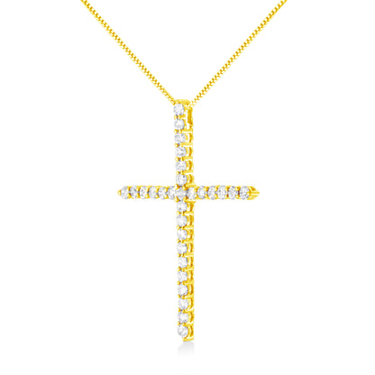 10K Yellow Gold 3.00 cttw Round-Cut Diamond Cross 18" Pendant Necklace (J-K Color, I1-I2 Clarity) by Bids.com