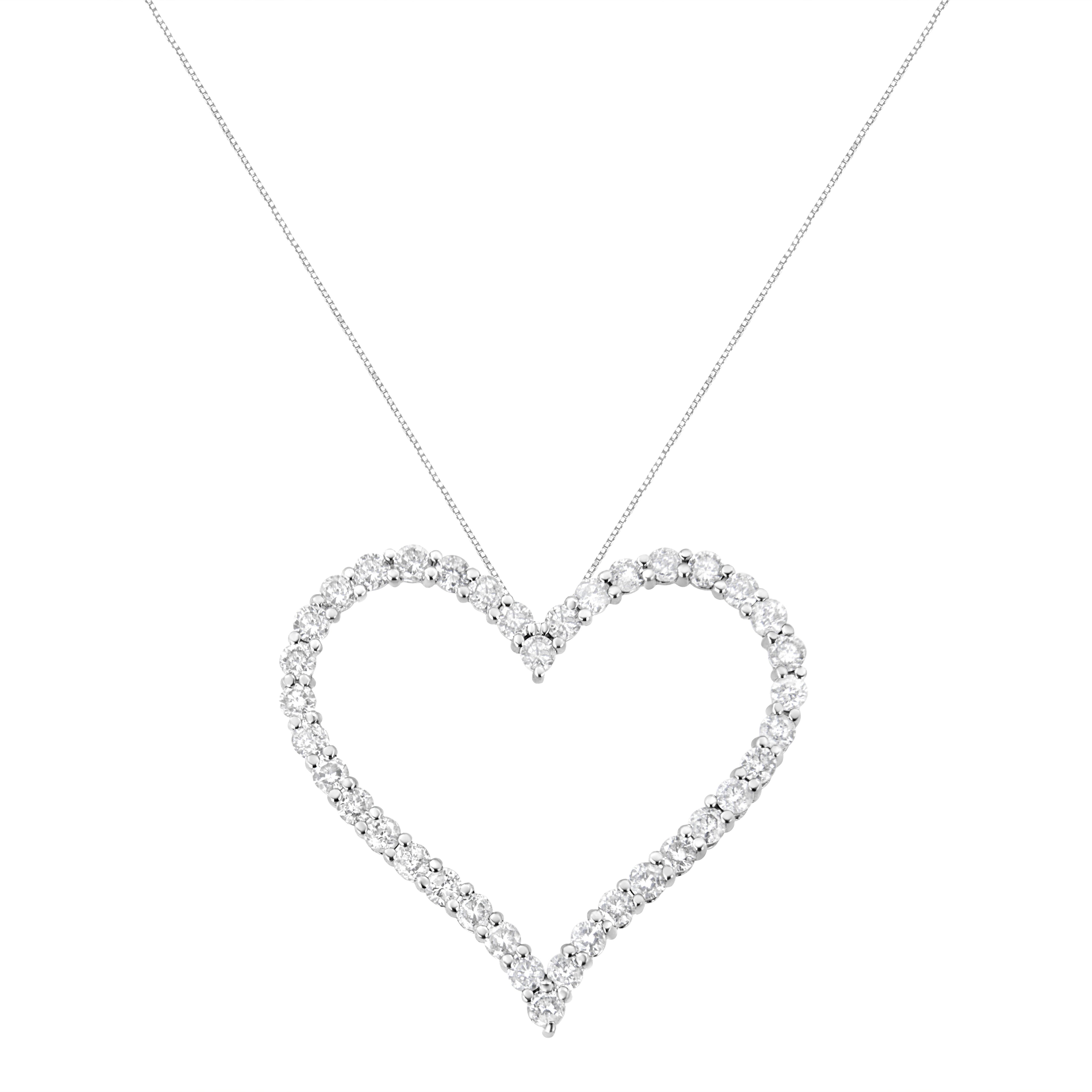 .925 Sterling Silver 3.0 cttw Round-Cut Diamond Open Heart Pendant Necklace (I-J Color, I2-I3 Clarity) - 18" by Bids.com
