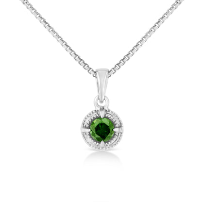 .925 Sterling Silver 3/4 Cttw Treated Blue Diamond Solitaire 18" Milgrain Pendant Necklace (Blue Color, I1-I2 Clarity) by Bids.com