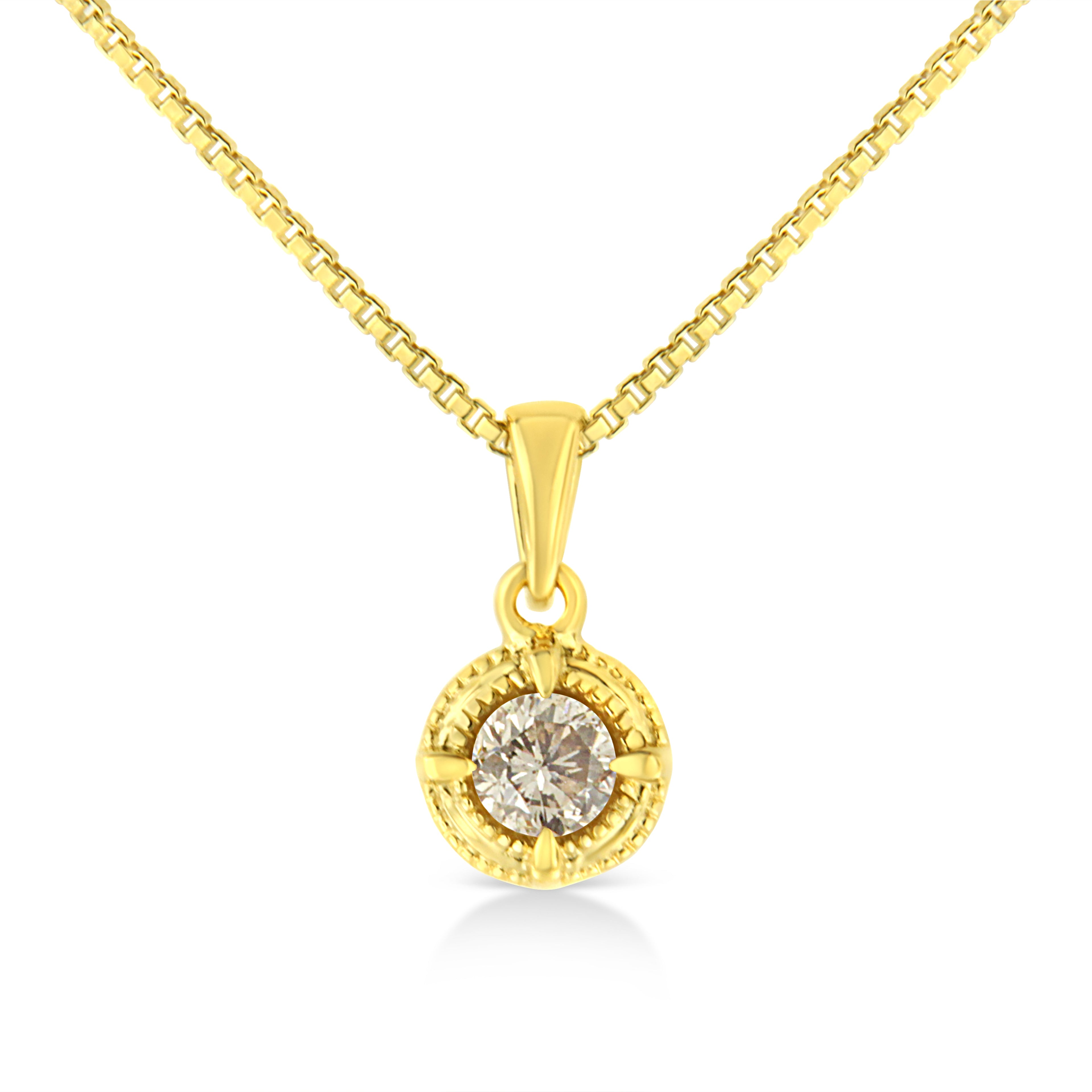 14K Yellow Gold Plated .925 Sterling Silver 1/2 Cttw Brilliant Round Cut Diamond Solitaire Milgrain 18" Pendant Necklace (K-L Color, I2-I3 Clarity) by Bids.com